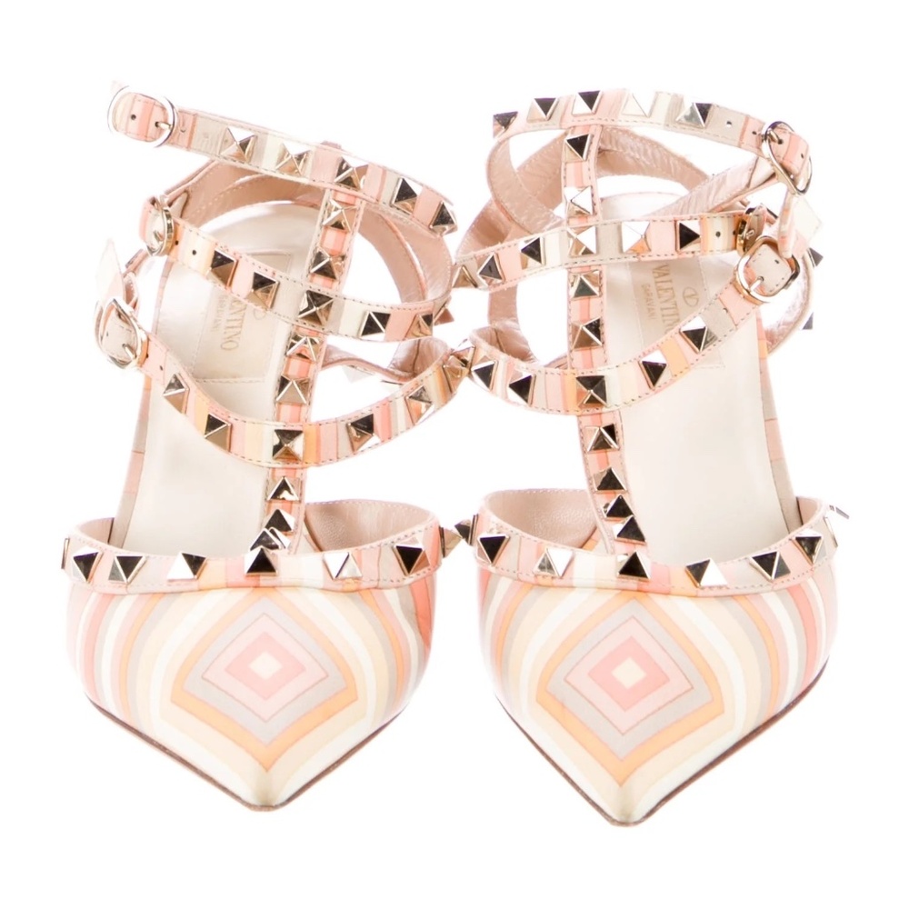 Valentino Heels Rockstud Accents Leather T-Strap Pumps Women's Size: 7.5 - Picture 4 of 7